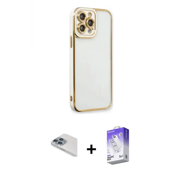 ieg™ iPhone 13 Pro Max Kılıf Çekirdek Klasik Serisi - Siyah Bilvis 5in1 3D Magic Cam Ekran Koruyucu + Pers Alüminyum Kamera Lens - SABE