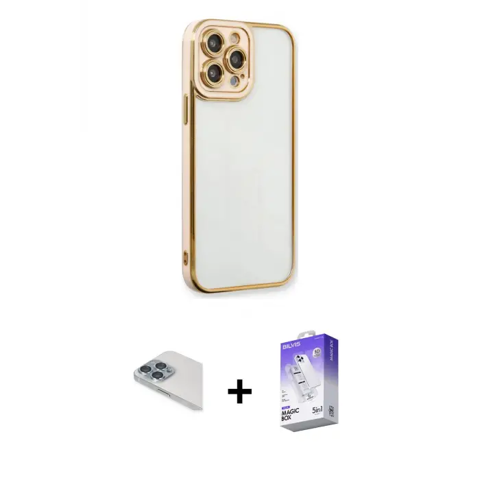 ieg™ iPhone 13 Pro Max Kılıf Çekirdek Klasik Serisi - Siyah Bilvis 5in1 3D Magic Cam Ekran Koruyucu + Pers Alüminyum Kamera Lens - SABE