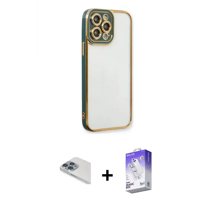 ieg™ iPhone 13 Pro Max Kılıf Çekirdek Klasik Serisi - Siyah Bilvis 5in1 3D Magic Cam Ekran Koruyucu + Pers Alüminyum Kamera Lens - SABE
