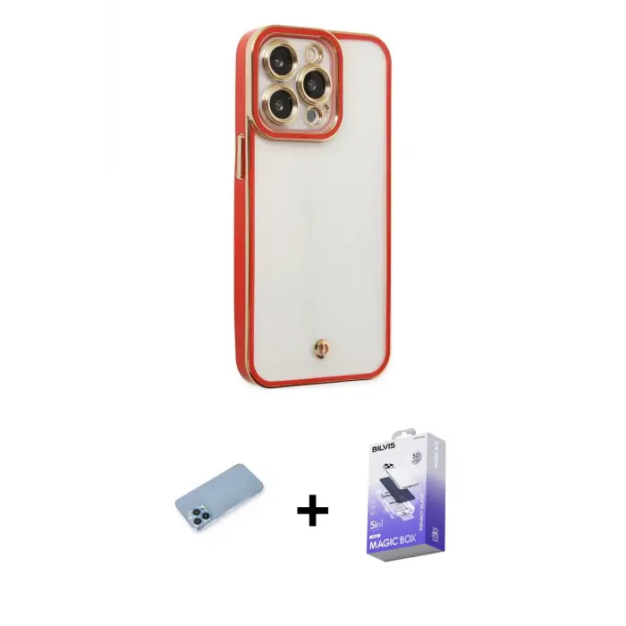 ieg™ iPhone 13 Pro Max Kılıf Çekirdek Klasik Serisi - Siyah Bilvis 5in1 5D Magic Hayalet Cam Ekran Koruyucu + Shine Kamera Lens Koruma Cam - MI