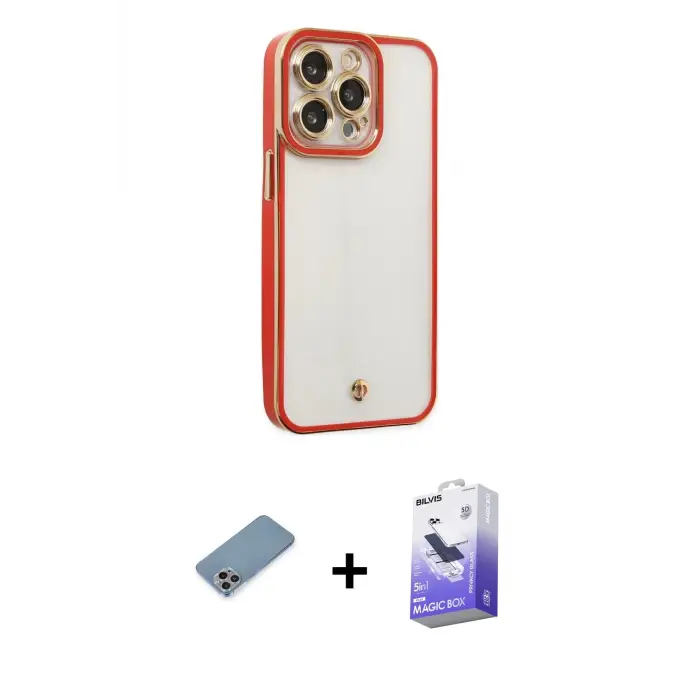 ieg™ iPhone 13 Pro Max Kılıf Çekirdek Klasik Serisi - Siyah Bilvis 5in1 5D Magic Hayalet Cam Ekran Koruyucu + Shine Kamera Lens Koruma Cam - GI