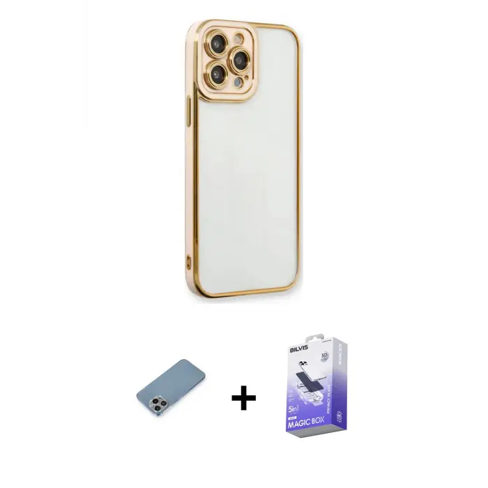 ieg™ iPhone 13 Pro Max Kılıf Çekirdek Klasik Serisi - Siyah Bilvis 5in1 5D Magic Hayalet Cam Ekran Koruyucu + Shine Kamera Lens Koruma Cam - GI