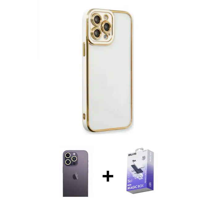 ieg™ iPhone 13 Pro Max Kılıf Çekirdek Klasik Serisi - Siyah Bilvis 5in1 5D Magic Hayalet Cam Ekran Koruyucu + Neon Fosforlu Kamera Lens - BZ