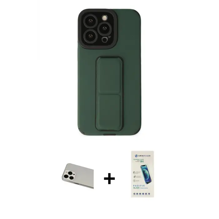 ieg™ iPhone 13 Pro Max Kılıf Çekirdek Yansıma - Şeffaf Pasifik Cam Ekran Koruyucu + Rainbow Kamera Lens Koruma Cam - BZ