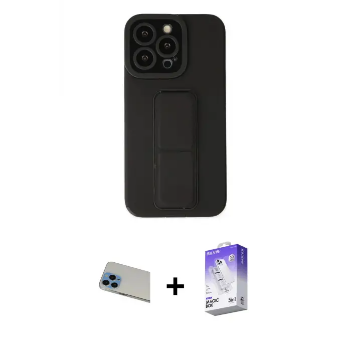ieg™ iPhone 13 Pro Max Kılıf Çekirdek Yansıma - Siyah Bilvis 5in1 3D Magic Cam Ekran Koruyucu + Rainbow Kamera Lens Koruma Cam - MI