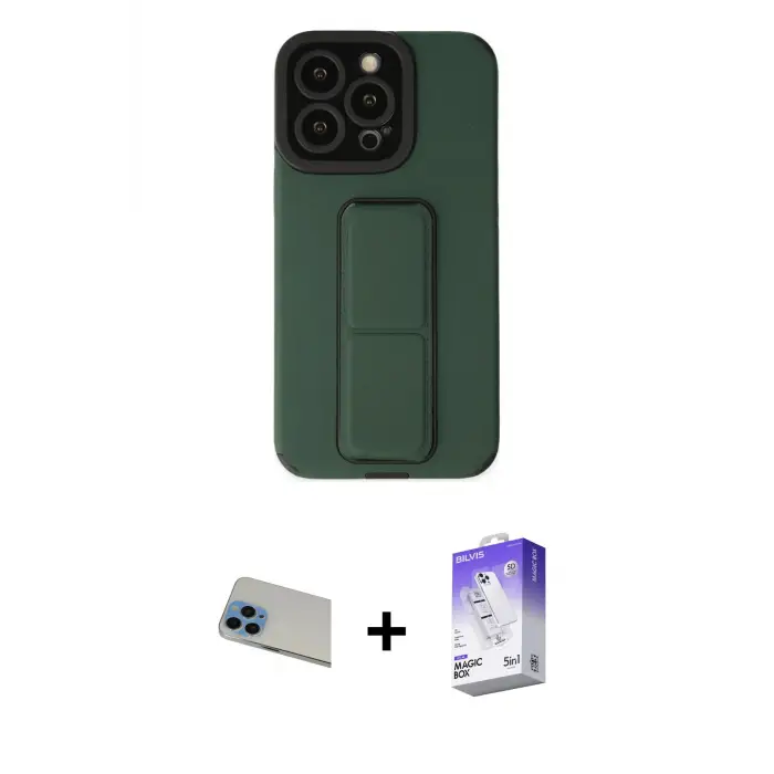 ieg™ iPhone 13 Pro Max Kılıf Çekirdek Yansıma - Siyah Bilvis 5in1 3D Magic Cam Ekran Koruyucu + Rainbow Kamera Lens Koruma Cam - MI