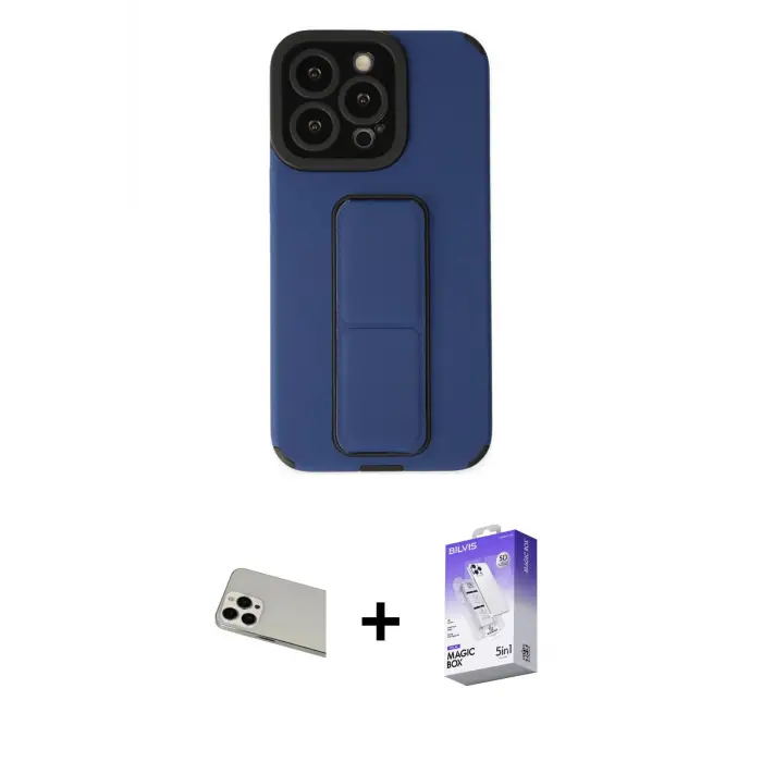 ieg™ iPhone 13 Pro Max Kılıf Çekirdek Yansıma - Siyah Bilvis 5in1 3D Magic Cam Ekran Koruyucu + Rainbow Kamera Lens Koruma Cam - BZ