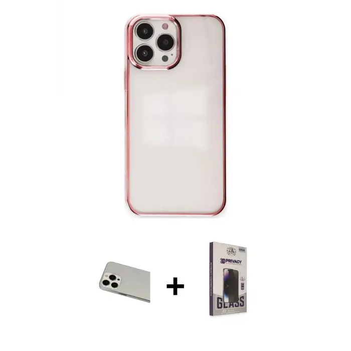 ieg™ iPhone 13 Pro Max Kılıf Doruk Doku Prime - Siyah Bilvis Hayalet Cam Ekran Koruyucu + Rainbow Kamera Lens Koruma Cam - BZ