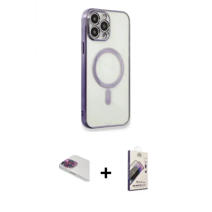 ieg™ iPhone 13 Pro Max Kılıf Doruk Minimal - Siyah Bilvis 3D Mat Cam Ekran Koruyucu + Pers Alüminyum Kamera Lens - GI