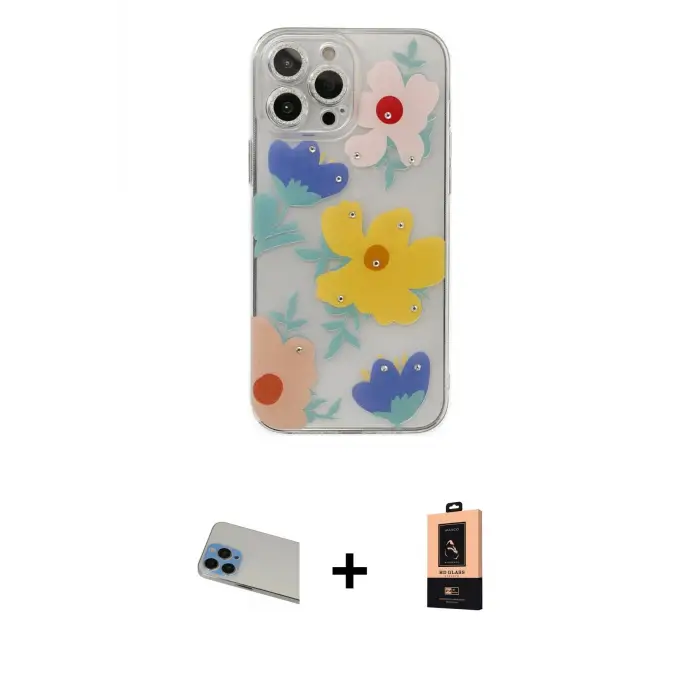 ieg™ iPhone 13 Pro Max Kılıf Eksen Asil Prime - Şeffaf Maxco Cam Ekran Koruyucu + Rainbow Kamera Lens Koruma Cam - MI