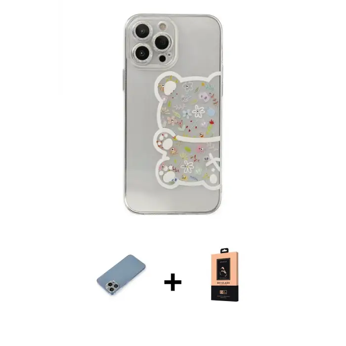 ieg™ iPhone 13 Pro Max Kılıf Eksen Asil Prime - Şeffaf Maxco Cam Ekran Koruyucu + Shine Kamera Lens Koruma Cam - GI