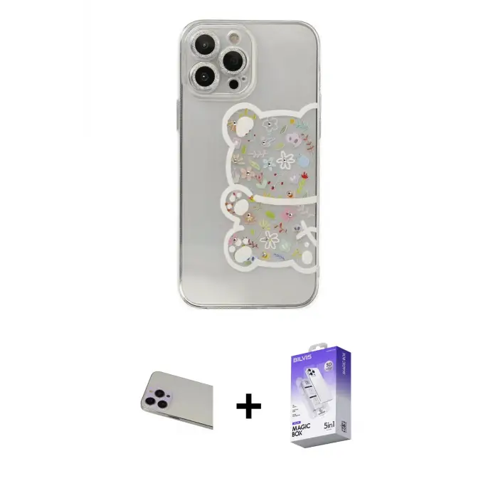 ieg™ iPhone 13 Pro Max Kılıf Eksen Asil Prime - Siyah Bilvis 5in1 3D Magic Cam Ekran Koruyucu + Rainbow Kamera Lens Koruma Cam - MR