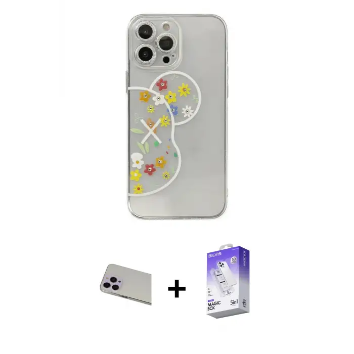 ieg™ iPhone 13 Pro Max Kılıf Eksen Asil Prime - Siyah Bilvis 5in1 3D Magic Cam Ekran Koruyucu + Rainbow Kamera Lens Koruma Cam - MR