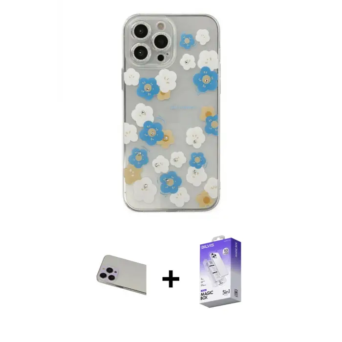ieg™ iPhone 13 Pro Max Kılıf Eksen Asil Prime - Siyah Bilvis 5in1 3D Magic Cam Ekran Koruyucu + Rainbow Kamera Lens Koruma Cam - MR