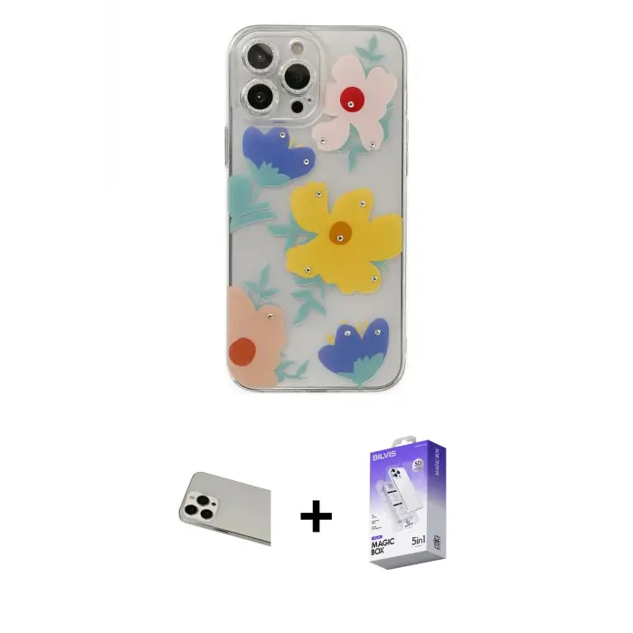 ieg™ iPhone 13 Pro Max Kılıf Eksen Asil Prime - Siyah Bilvis 5in1 3D Magic Cam Ekran Koruyucu + Rainbow Kamera Lens Koruma Cam - BZ