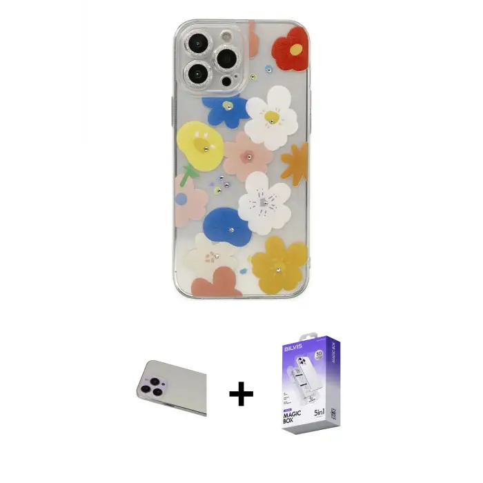 ieg™ iPhone 13 Pro Max Kılıf Eksen Asil Prime - Siyah Bilvis 5in1 3D Magic Cam Ekran Koruyucu + Rainbow Kamera Lens Koruma Cam - MR