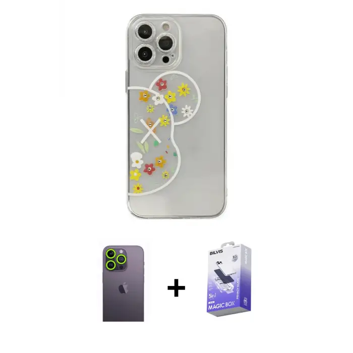 ieg™ iPhone 13 Pro Max Kılıf Eksen Asil Prime - Siyah Bilvis 5in1 5D Magic Hayalet Cam Ekran Koruyucu + Neon Fosforlu Kamera Lens - YL