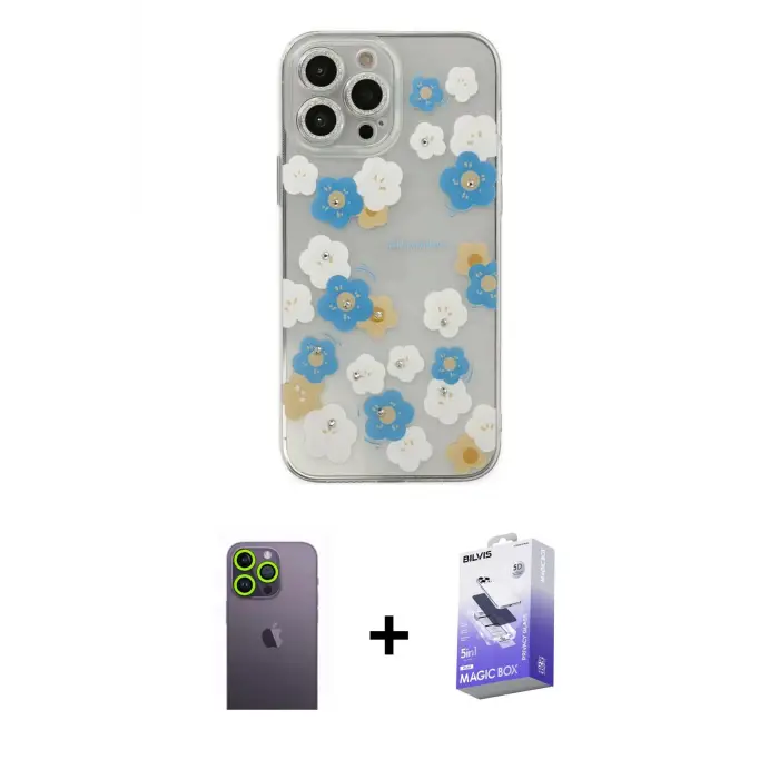 ieg™ iPhone 13 Pro Max Kılıf Eksen Asil Prime - Siyah Bilvis 5in1 5D Magic Hayalet Cam Ekran Koruyucu + Neon Fosforlu Kamera Lens - YL