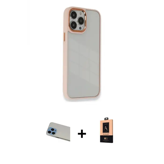 ieg™ iPhone 13 Pro Max Kılıf Eksen Doku Prime - Şeffaf Maxco Cam Ekran Koruyucu + Rainbow Kamera Lens Koruma Cam - MI