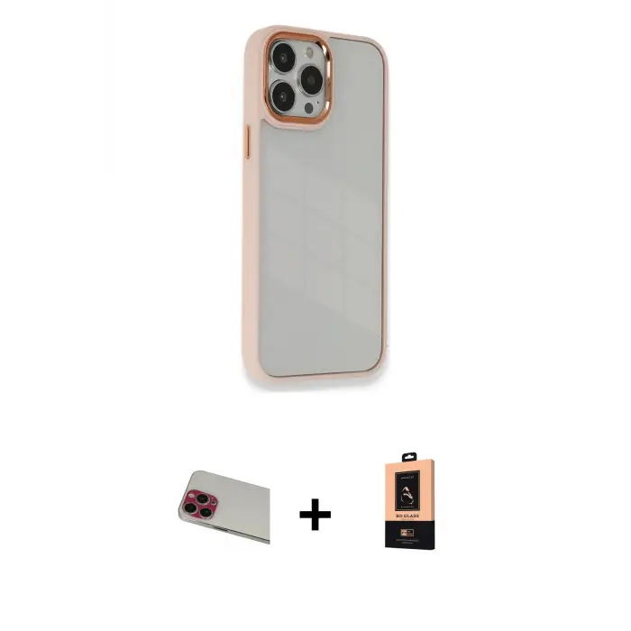ieg™ iPhone 13 Pro Max Kılıf Eksen Doku Prime - Şeffaf Maxco Cam Ekran Koruyucu + Rainbow Kamera Lens Koruma Cam - KI