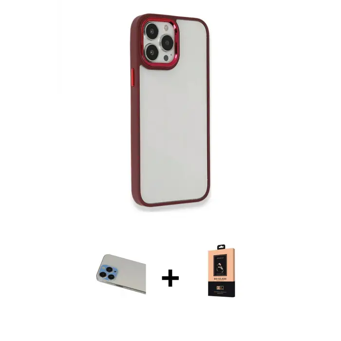 ieg™ iPhone 13 Pro Max Kılıf Eksen Doku Prime - Şeffaf Maxco Cam Ekran Koruyucu + Rainbow Kamera Lens Koruma Cam - MI