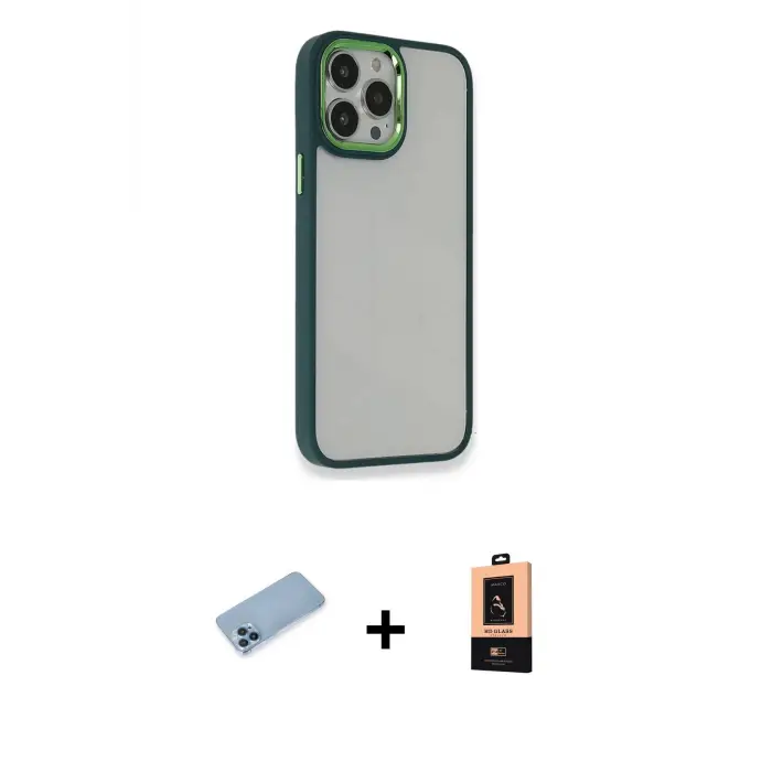ieg™ iPhone 13 Pro Max Kılıf Eksen Doku Prime - Şeffaf Maxco Cam Ekran Koruyucu + Shine Kamera Lens Koruma Cam - MI