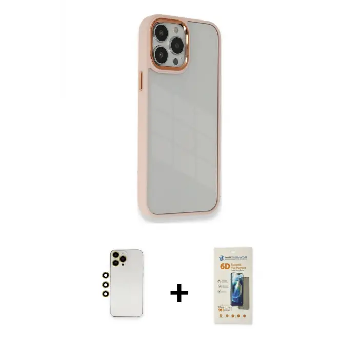 ieg™ iPhone 13 Pro Max Kılıf Eksen Doku Prime - Siyah 6D Mat Seramik Hayalet Nano Ekran Koruyucu + Shine Kamera Lens - GD