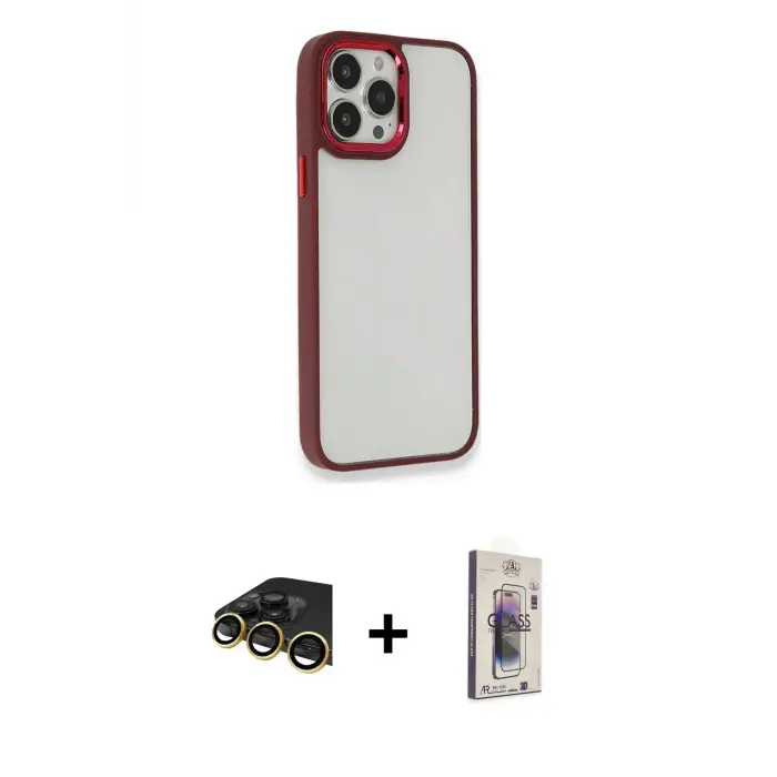 ieg™ iPhone 13 Pro Max Kılıf Eksen Doku Prime - Siyah Bilvis 3D Cam Ekran Koruyucu + Raze Metal Kamera Lens - GD