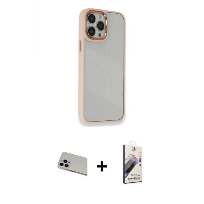 ieg™ iPhone 13 Pro Max Kılıf Eksen Doku Prime - Siyah Bilvis 3D Mat Cam Ekran Koruyucu + Rainbow Kamera Lens Koruma Cam - MR