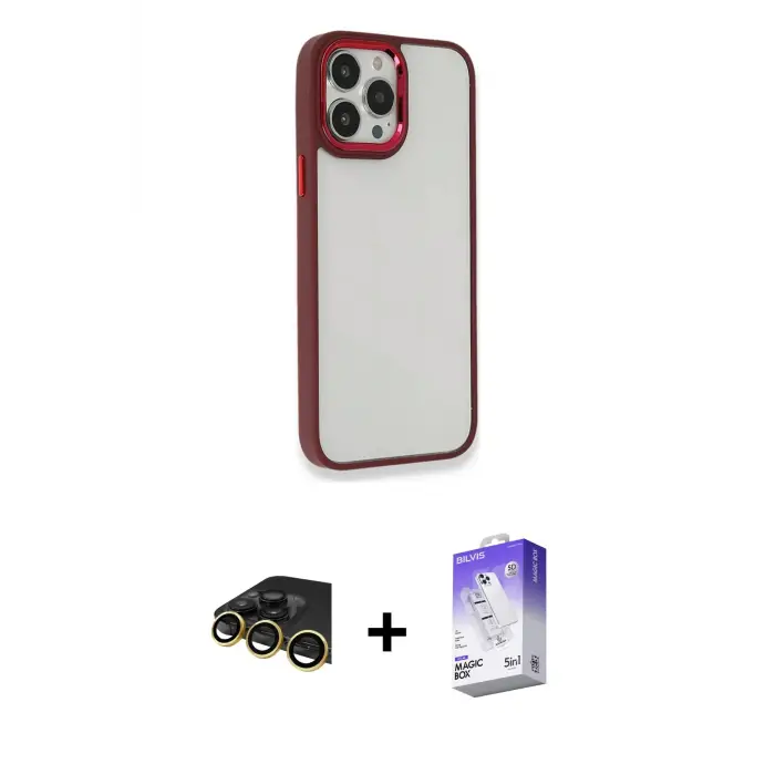 ieg™ iPhone 13 Pro Max Kılıf Eksen Doku Prime - Siyah Bilvis 5in1 3D Magic Cam Ekran Koruyucu + Raze Metal Kamera Lens - GD