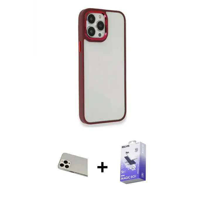 ieg™ iPhone 13 Pro Max Kılıf Eksen Doku Prime - Siyah Bilvis 5in1 5D Magic Hayalet Cam Ekran Koruyucu + Rainbow Kamera Lens Koruma Cam - BZ