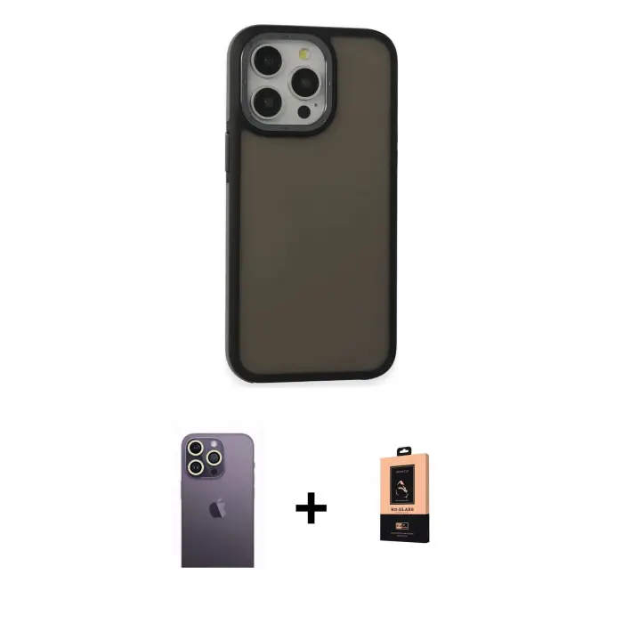 ieg™ iPhone 13 Pro Max Kılıf Eksen Işık - Şeffaf Maxco Cam Ekran Koruyucu + Neon Fosforlu Kamera Lens - BZ