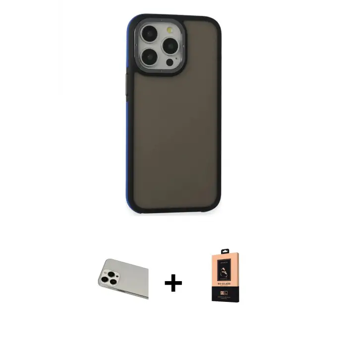 ieg™ iPhone 13 Pro Max Kılıf Eksen Işık - Şeffaf Maxco Cam Ekran Koruyucu + Rainbow Kamera Lens Koruma Cam - BZ