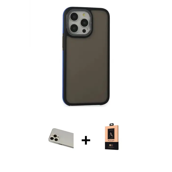 ieg™ iPhone 13 Pro Max Kılıf Eksen Işık - Şeffaf Maxco Cam Ekran Koruyucu + Rainbow Kamera Lens Koruma Cam - REGD