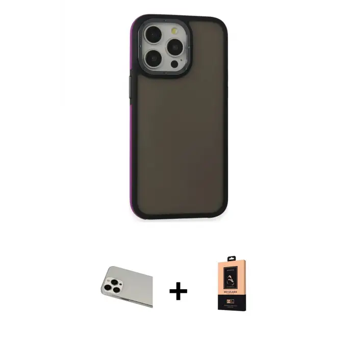 ieg™ iPhone 13 Pro Max Kılıf Eksen Işık - Şeffaf Maxco Cam Ekran Koruyucu + Rainbow Kamera Lens Koruma Cam - BZ