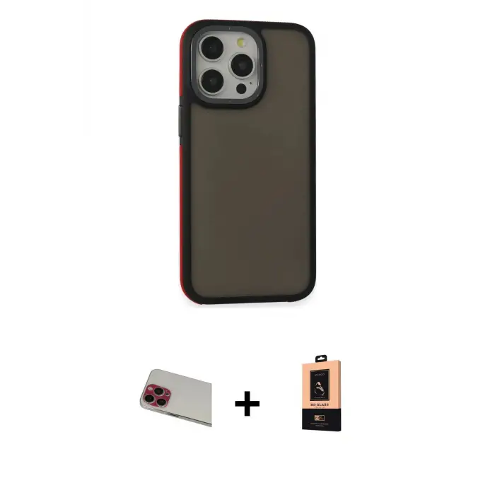 ieg™ iPhone 13 Pro Max Kılıf Eksen Işık - Şeffaf Maxco Cam Ekran Koruyucu + Rainbow Kamera Lens Koruma Cam - KI