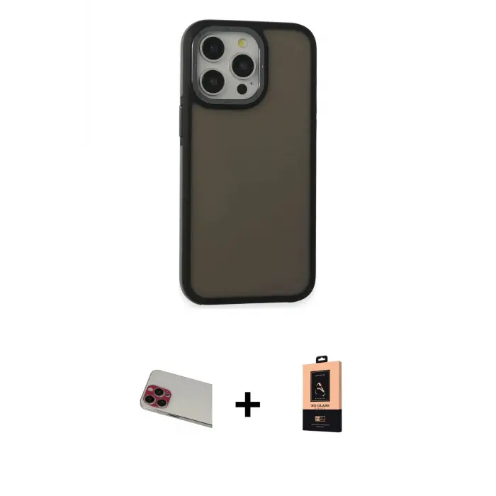 ieg™ iPhone 13 Pro Max Kılıf Eksen Işık - Şeffaf Maxco Cam Ekran Koruyucu + Rainbow Kamera Lens Koruma Cam - KI