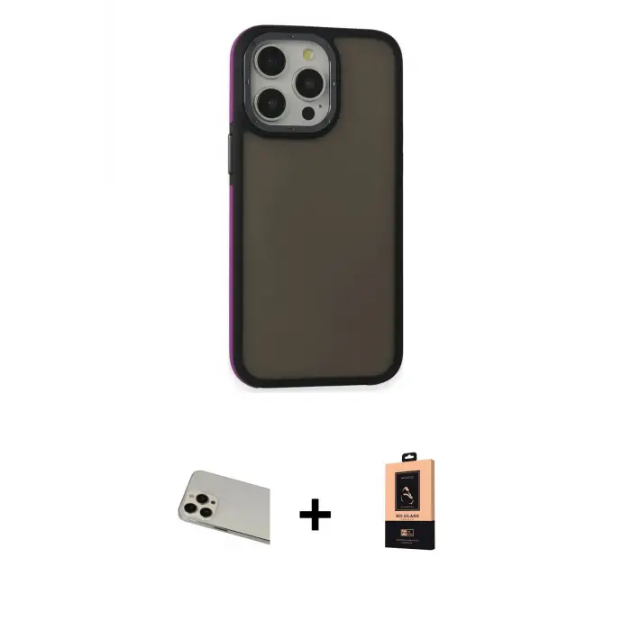 ieg™ iPhone 13 Pro Max Kılıf Eksen Işık - Şeffaf Maxco Cam Ekran Koruyucu + Rainbow Kamera Lens Koruma Cam - REGD