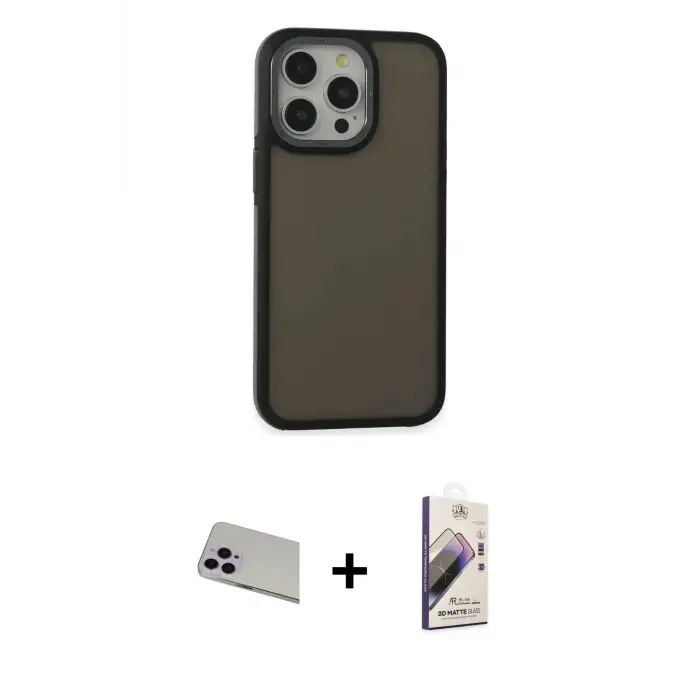 ieg™ iPhone 13 Pro Max Kılıf Eksen Işık - Siyah Bilvis 3D Mat Cam Ekran Koruyucu + Rainbow Kamera Lens Koruma Cam - MR