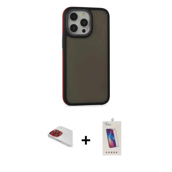 ieg™ iPhone 13 Pro Max Kılıf Eksen Işık - Siyah Joko 5D Cam + Pers Alüminyum Kamera Lens - KI