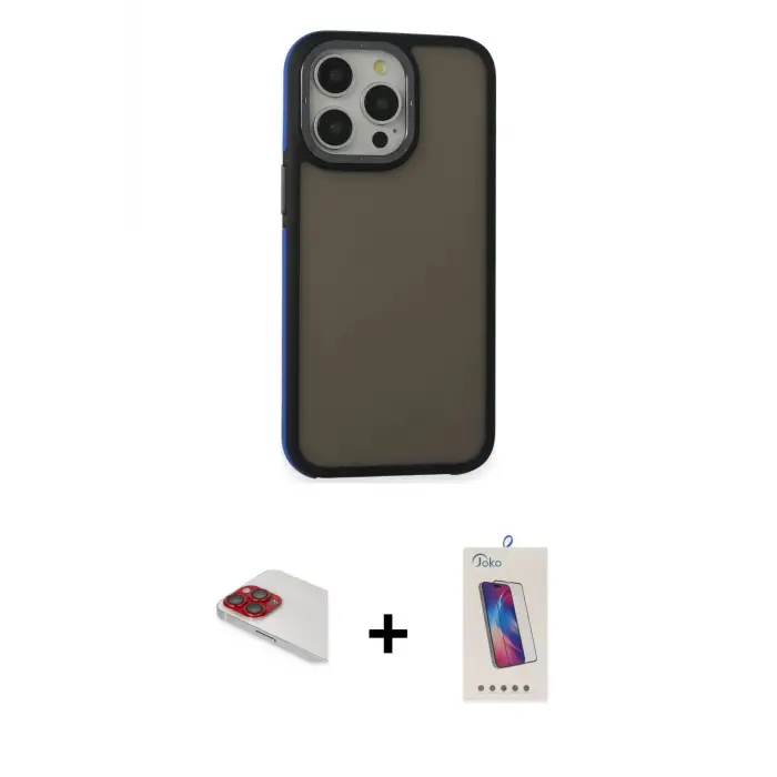 ieg™ iPhone 13 Pro Max Kılıf Eksen Işık - Siyah Joko 5D Cam + Pers Alüminyum Kamera Lens - KI