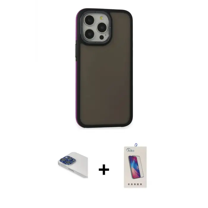 ieg™ iPhone 13 Pro Max Kılıf Eksen Işık - Siyah Joko 5D Cam + Pers Alüminyum Kamera Lens - LT