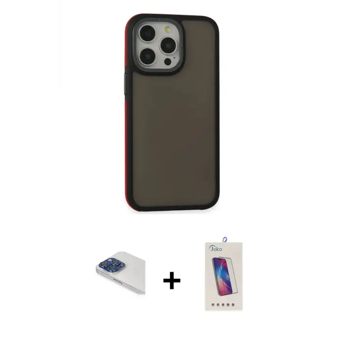 ieg™ iPhone 13 Pro Max Kılıf Eksen Işık - Siyah Joko 5D Cam + Pers Alüminyum Kamera Lens - LT
