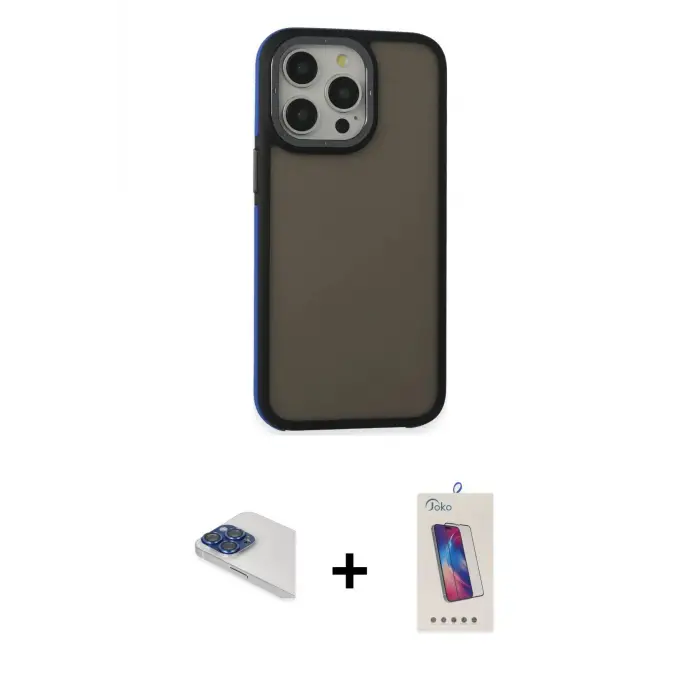 ieg™ iPhone 13 Pro Max Kılıf Eksen Işık - Siyah Joko 5D Cam + Pers Alüminyum Kamera Lens - LT