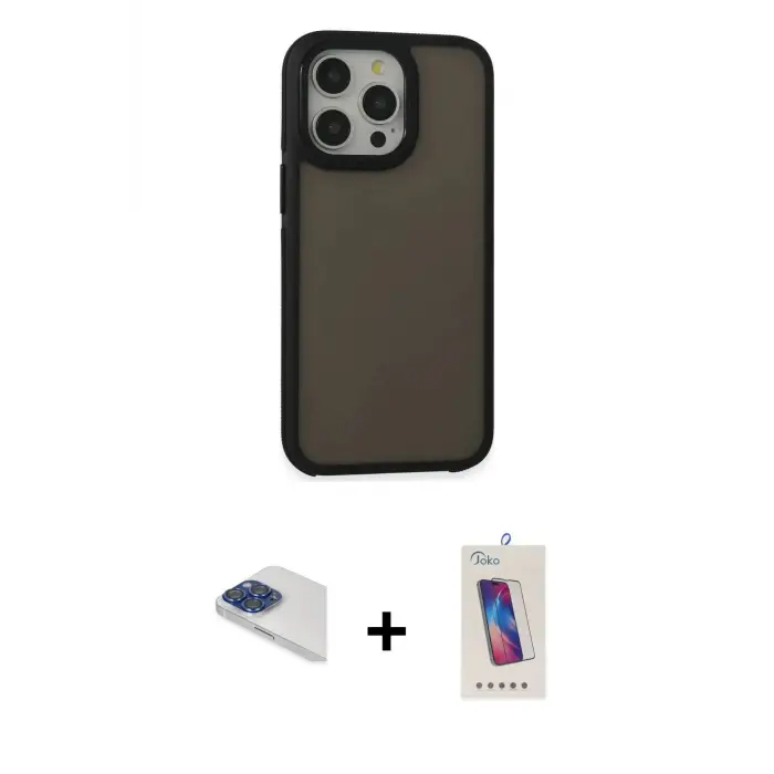 ieg™ iPhone 13 Pro Max Kılıf Eksen Işık - Siyah Joko 5D Cam + Pers Alüminyum Kamera Lens - LT