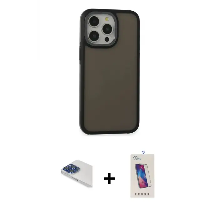 ieg™ iPhone 13 Pro Max Kılıf Eksen Işık - Siyah Joko 5D Cam + Pers Alüminyum Kamera Lens - LT
