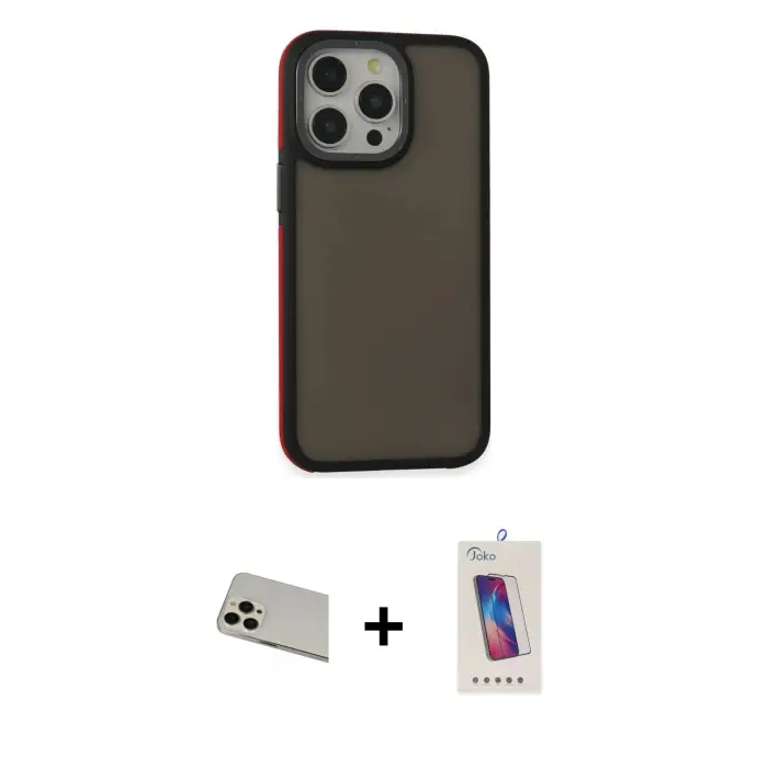 ieg™ iPhone 13 Pro Max Kılıf Eksen Işık - Siyah Joko 5D Cam + Rainbow Kamera Lens Koruma Cam - REGD