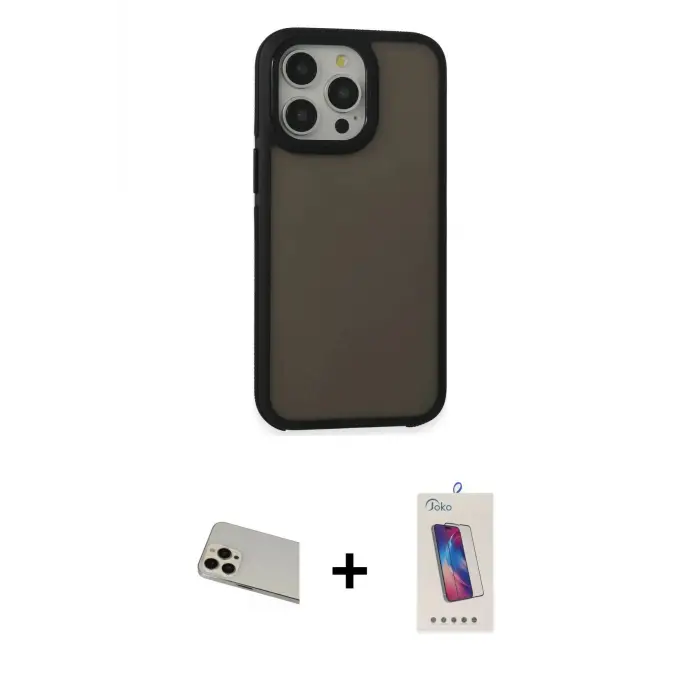ieg™ iPhone 13 Pro Max Kılıf Eksen Işık - Siyah Joko 5D Cam + Rainbow Kamera Lens Koruma Cam - REGD