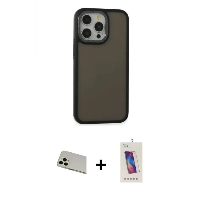 ieg™ iPhone 13 Pro Max Kılıf Eksen Işık - Siyah Joko 5D Cam + Rainbow Kamera Lens Koruma Cam - REGD