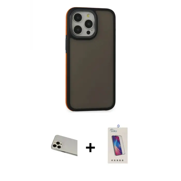 ieg™ iPhone 13 Pro Max Kılıf Eksen Işık - Siyah Joko 5D Cam + Rainbow Kamera Lens Koruma Cam - REGD